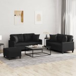 vidaXL Set de canapele cu perne, 3 piese, negru, piele ecologică vidaXL Set de canapele cu perne, 3 piese, negru, piele ecologică