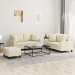 vidaXL Set de canapele cu perne, 3 piese, crem, piele ecologică vidaXL Set de canapele cu perne, 3 piese, crem, piele ecologică