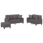 vidaXL Set de canapele cu perne, 3 piese, gri, piele ecologică vidaXL Set de canapele cu perne, 3 piese, gri, piele ecologică