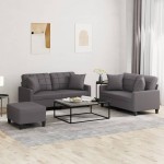 vidaXL Set de canapele cu perne, 3 piese, gri, piele ecologică vidaXL Set de canapele cu perne, 3 piese, gri, piele ecologică