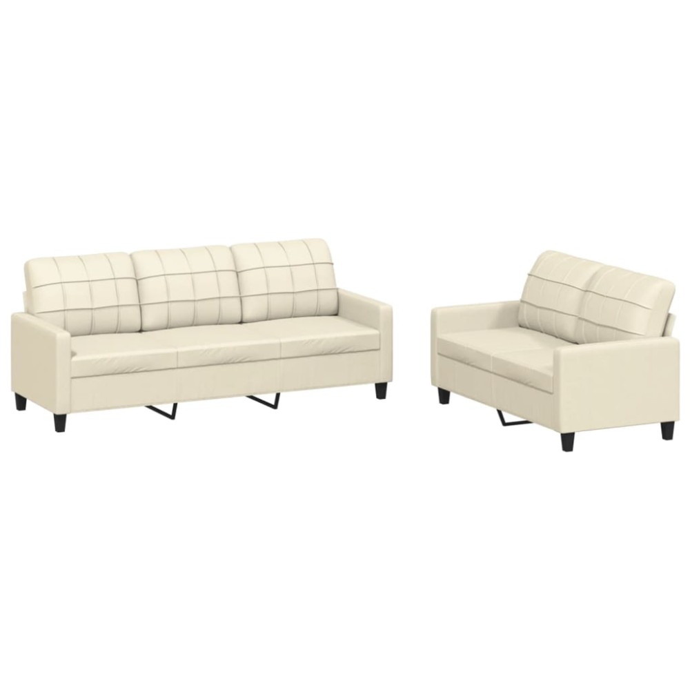 vidaXL Set de canapele cu perne, 2 piese, crem, piele ecologică