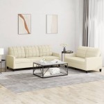 vidaXL Set de canapele cu perne, 2 piese, crem, piele ecologică vidaXL Set de canapele cu perne, 2 piese, crem, piele ecologică