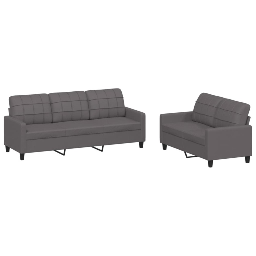 vidaXL Set de canapele cu perne, 2 piese, gri, piele ecologică