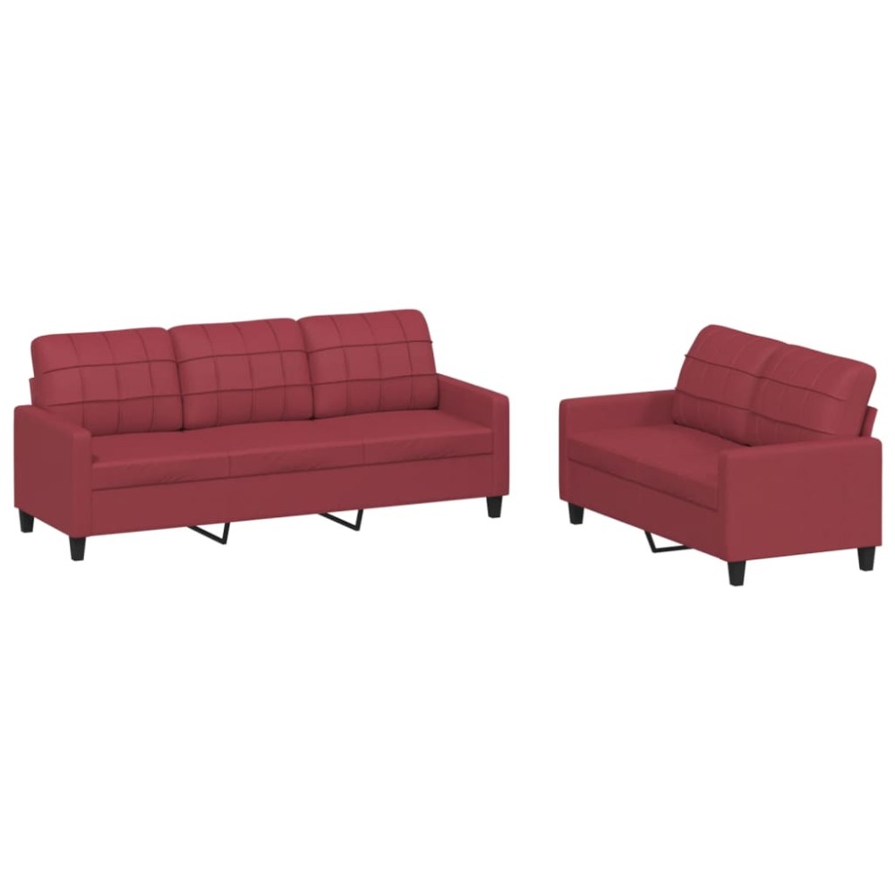 vidaXL Set de canapele cu perne, 2 piese, roșu vin, piele ecologică