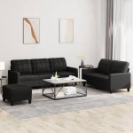 vidaXL Set de canapele cu perne, 3 piese, negru, piele ecologică vidaXL Set de canapele cu perne, 3 piese, negru, piele ecologică