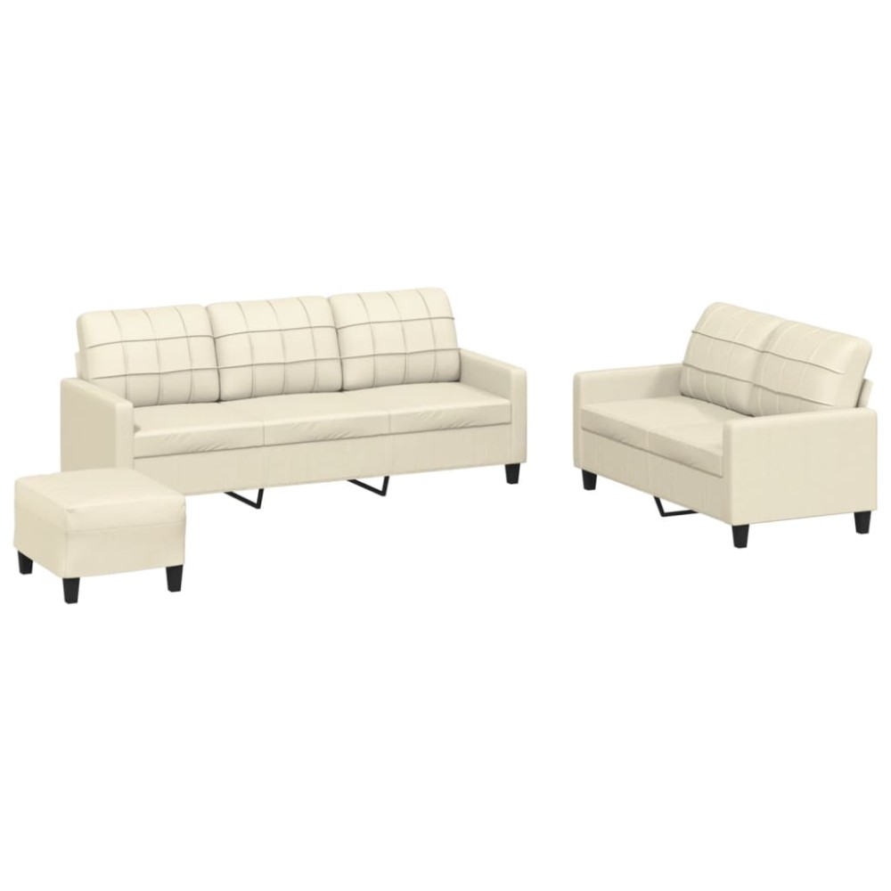 vidaXL Set de canapele cu perne, 3 piese, crem, piele ecologică