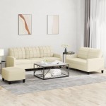 vidaXL Set de canapele cu perne, 3 piese, crem, piele ecologică vidaXL Set de canapele cu perne, 3 piese, crem, piele ecologică