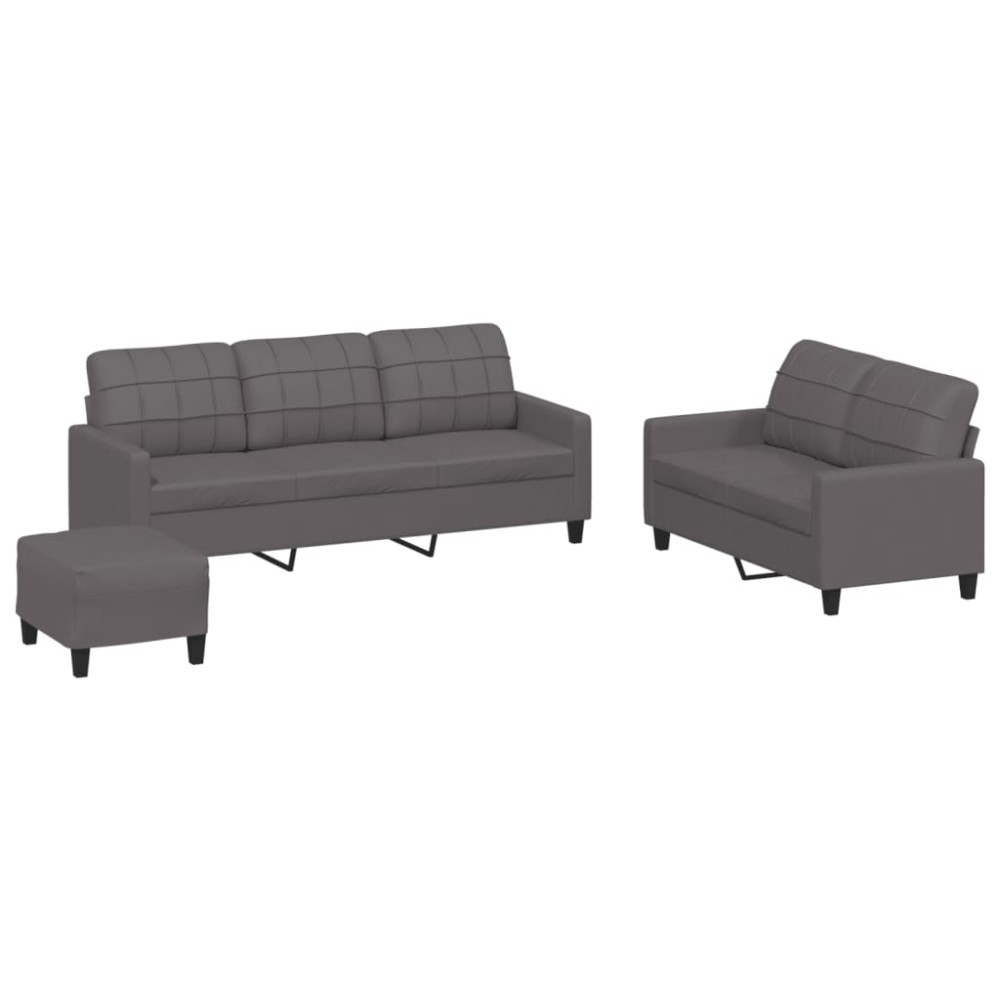 vidaXL Set de canapele cu perne, 3 piese, gri, piele ecologică