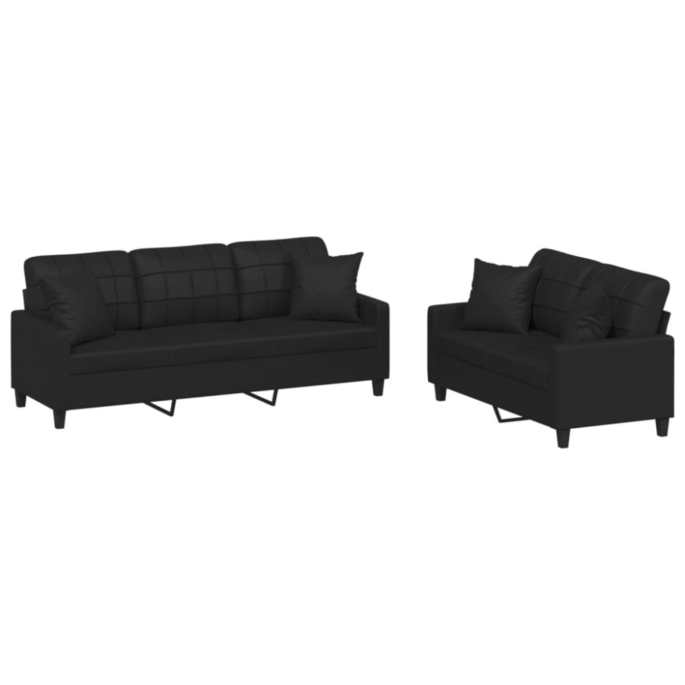 vidaXL Set de canapele cu perne, 2 piese, negru, piele ecologică