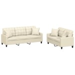 vidaXL Set de canapele cu perne, 2 piese, crem, piele ecologică