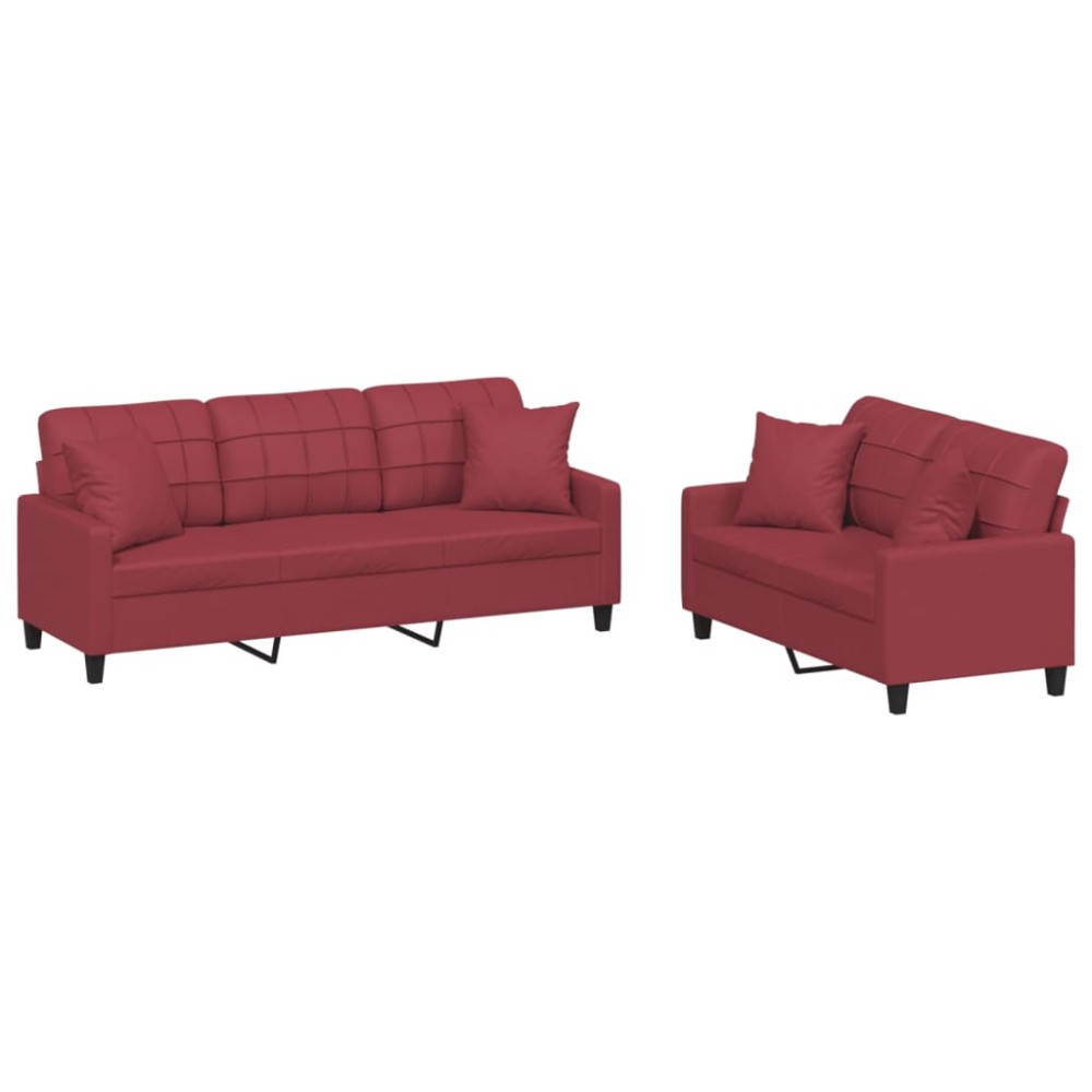 vidaXL Set de canapele cu perne, 2 piese, roșu vin, piele ecologică