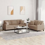 vidaXL Set de canapele cu perne, 2 piese, cappuccino, piele ecologică vidaXL Set de canapele cu perne, 2 piese, cappuccino, piele ecologică