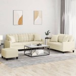 vidaXL Set de canapele cu perne, 3 piese, crem, piele ecologică vidaXL Set de canapele cu perne, 3 piese, crem, piele ecologică