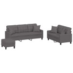 vidaXL Set de canapele cu perne, 3 piese, gri, piele ecologică vidaXL Set de canapele cu perne, 3 piese, gri, piele ecologică