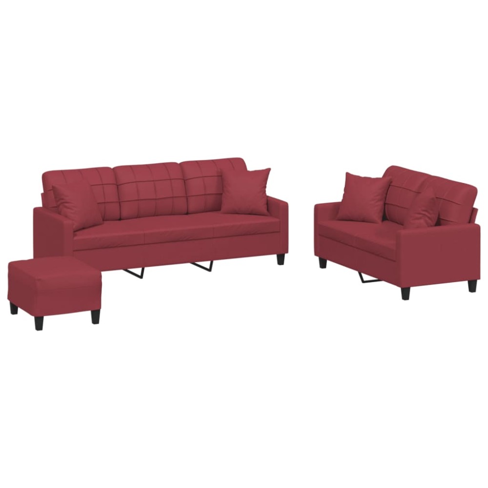 vidaXL Set de canapele cu perne, 2 piese, roșu vin, piele ecologică