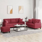 vidaXL Set de canapele cu perne, 2 piese, roșu vin, piele ecologică vidaXL Set de canapele cu perne, 2 piese, roșu vin, piele ecologică