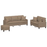 vidaXL Set de canapele cu perne, 3 piese, cappuccino, piele ecologică vidaXL Set de canapele cu perne, 3 piese, cappuccino, piele ecologică