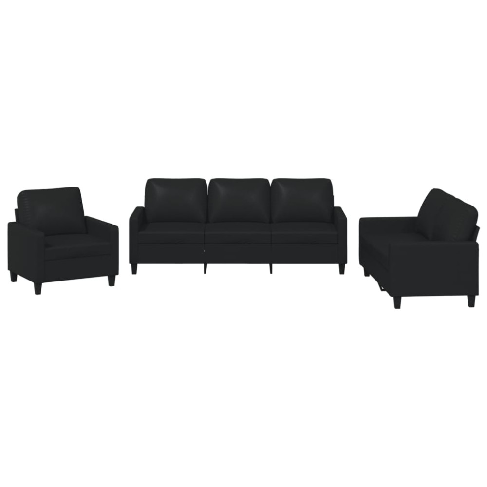vidaXL Set de canapele cu perne, 3 piese, negru, piele ecologică