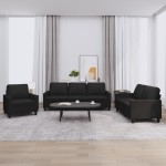 vidaXL Set de canapele cu perne, 3 piese, negru, piele ecologică vidaXL Set de canapele cu perne, 3 piese, negru, piele ecologică