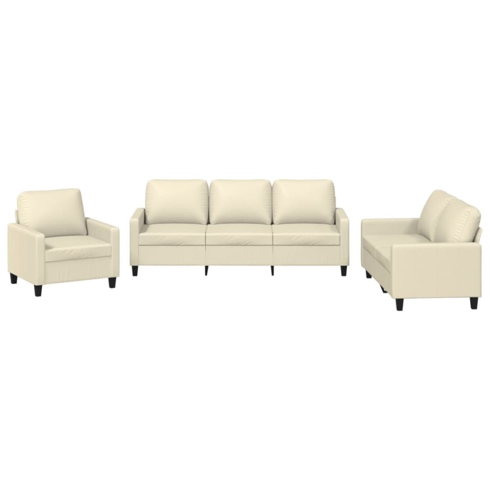 vidaXL Set de canapele cu perne, 3 piese, crem, piele ecologică