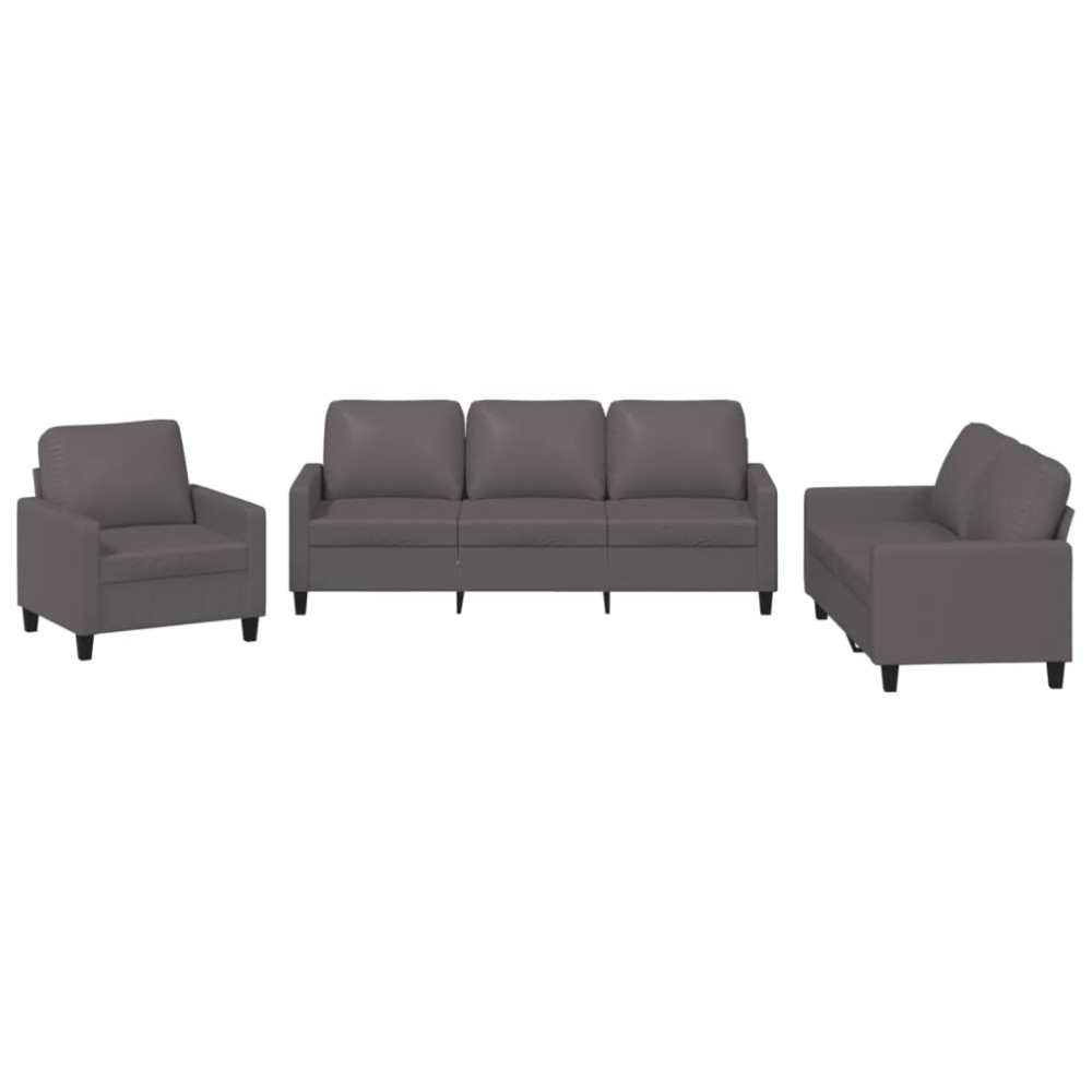 vidaXL Set de canapele cu perne, 3 piese, gri, piele ecologică