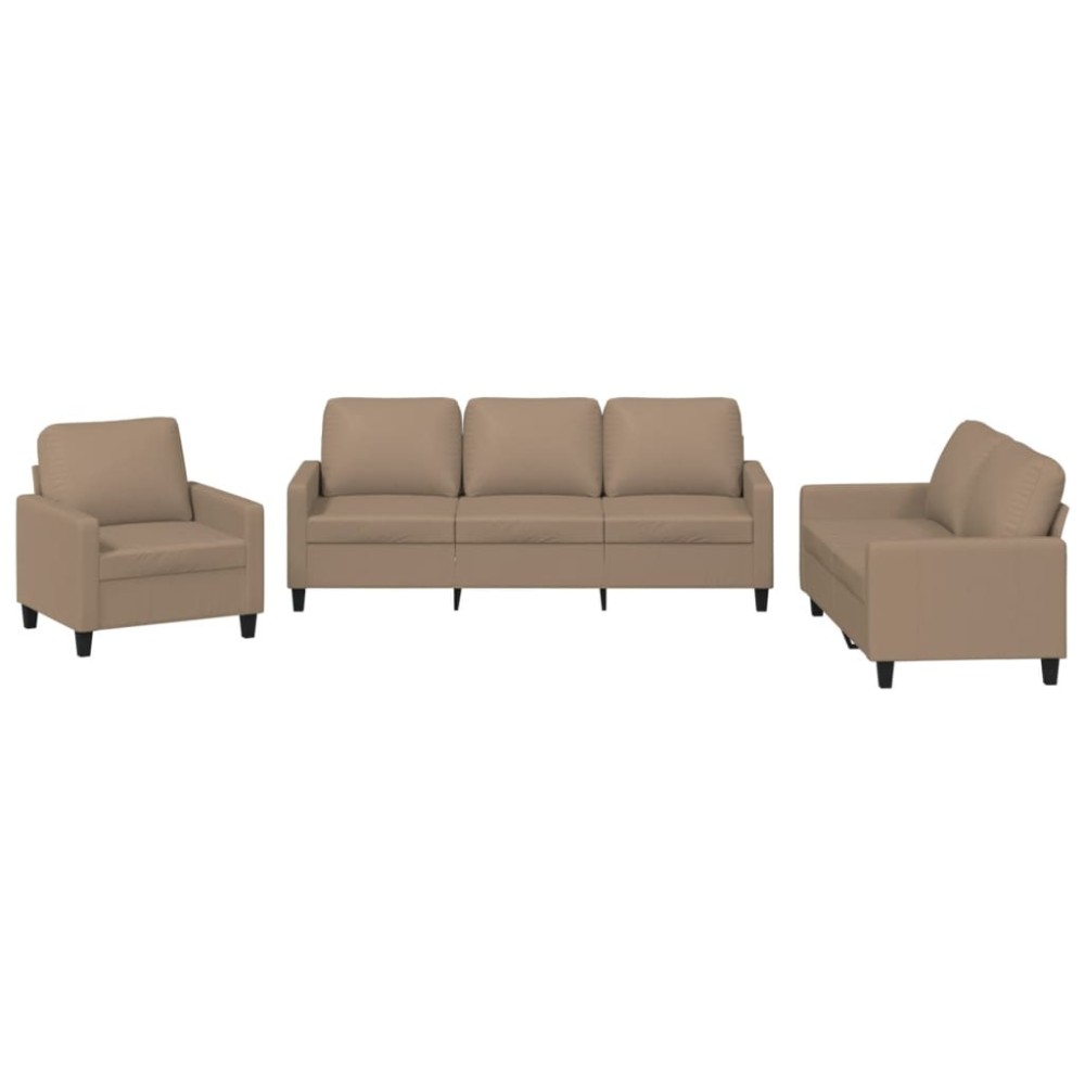 vidaXL Set de canapele cu perne, 3 piese, cappuccino, piele ecologică