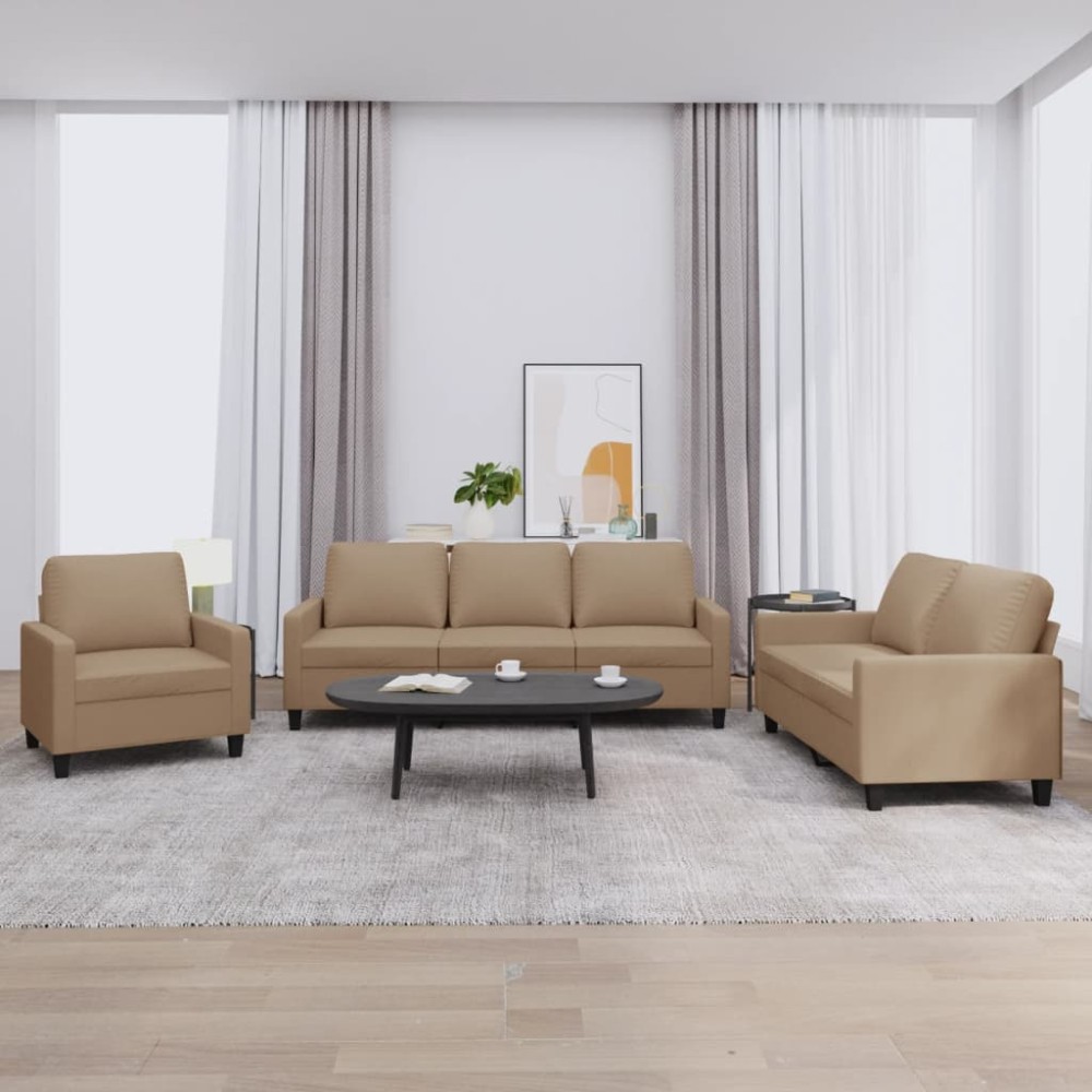vidaXL Set de canapele cu perne, 3 piese, cappuccino, piele ecologică