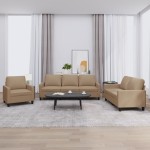 vidaXL Set de canapele cu perne, 3 piese, cappuccino, piele ecologică vidaXL Set de canapele cu perne, 3 piese, cappuccino, piele ecologică