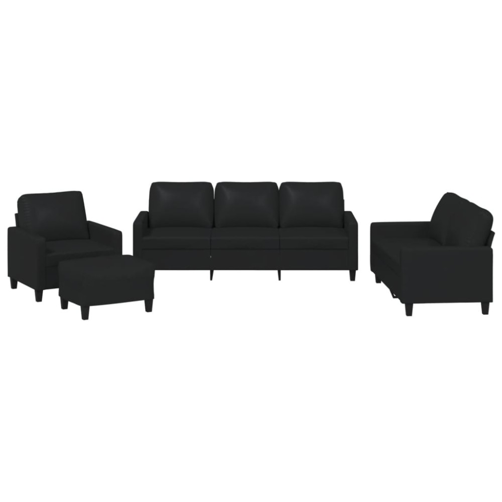 vidaXL Set de canapele cu perne, 4 piese, negru, piele ecologică