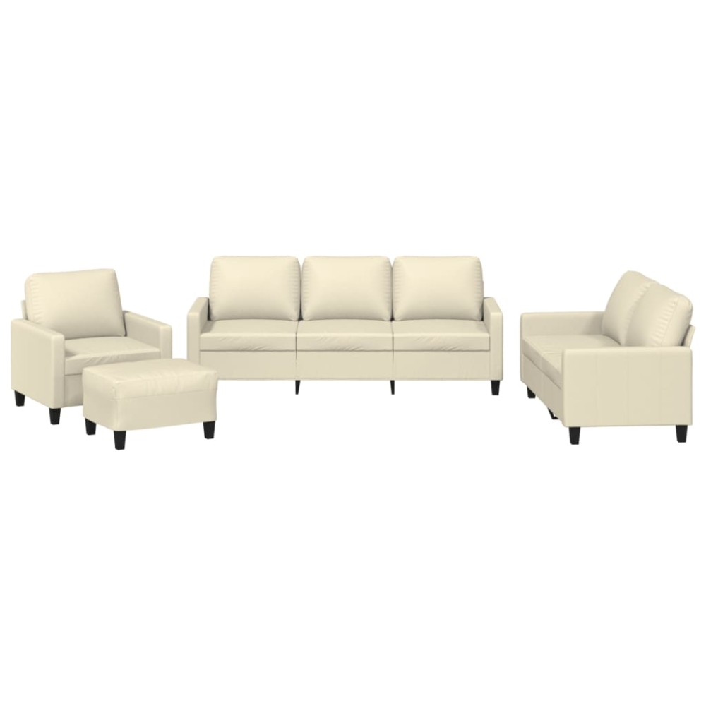 vidaXL Set de canapele cu perne, 4 piese, crem, piele ecologică
