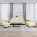vidaXL Set de canapele cu perne, 4 piese, crem, piele ecologică