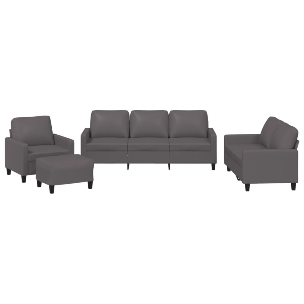 vidaXL Set de canapele cu perne, 4 piese, gri, piele ecologică