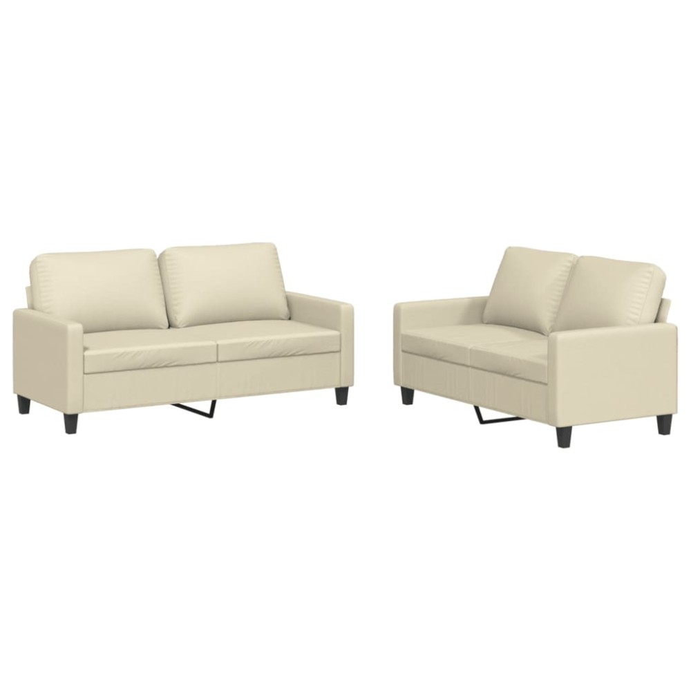 vidaXL Set de canapele cu perne, 2 piese, crem, piele ecologică