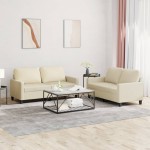 vidaXL Set de canapele cu perne, 2 piese, crem, piele ecologică vidaXL Set de canapele cu perne, 2 piese, crem, piele ecologică