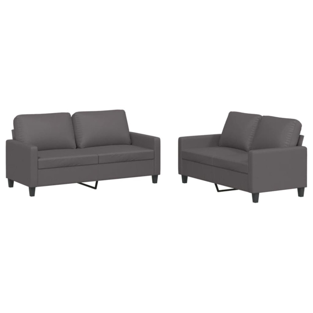 vidaXL Set de canapele cu perne, 2 piese, gri, piele ecologică