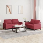 vidaXL Set de canapele cu perne, 2 piese, roșu vin, piele ecologică vidaXL Set de canapele cu perne, 2 piese, roșu vin, piele ecologică