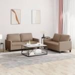 vidaXL Set de canapele cu perne, 2 piese, cappuccino, piele ecologică