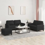 vidaXL Set de canapele cu perne, 3 piese, negru, piele ecologică vidaXL Set de canapele cu perne, 3 piese, negru, piele ecologică