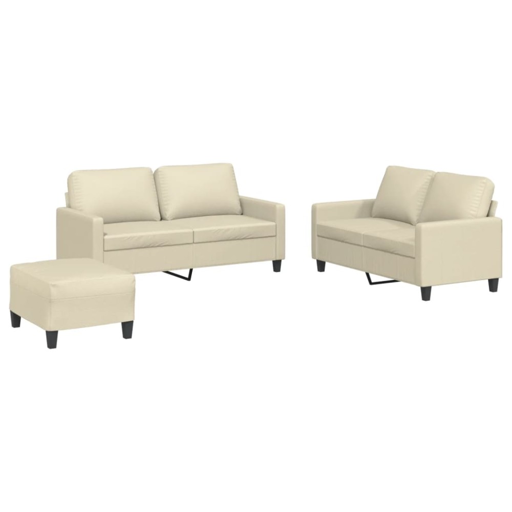vidaXL Set de canapele cu perne, 3 piese, crem, piele ecologică