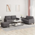 vidaXL Set de canapele cu perne, 3 piese, gri, piele ecologică vidaXL Set de canapele cu perne, 3 piese, gri, piele ecologică