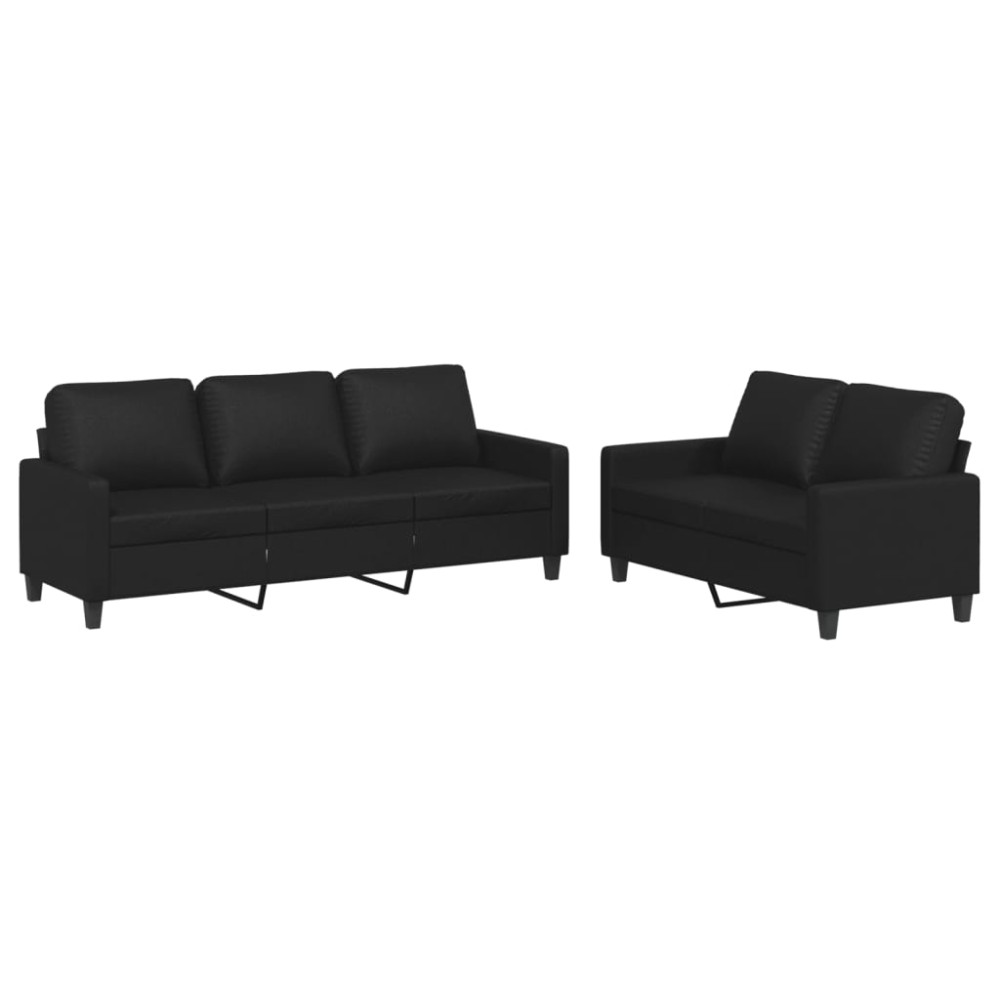 vidaXL Set de canapele cu perne, 2 piese, negru, piele ecologică