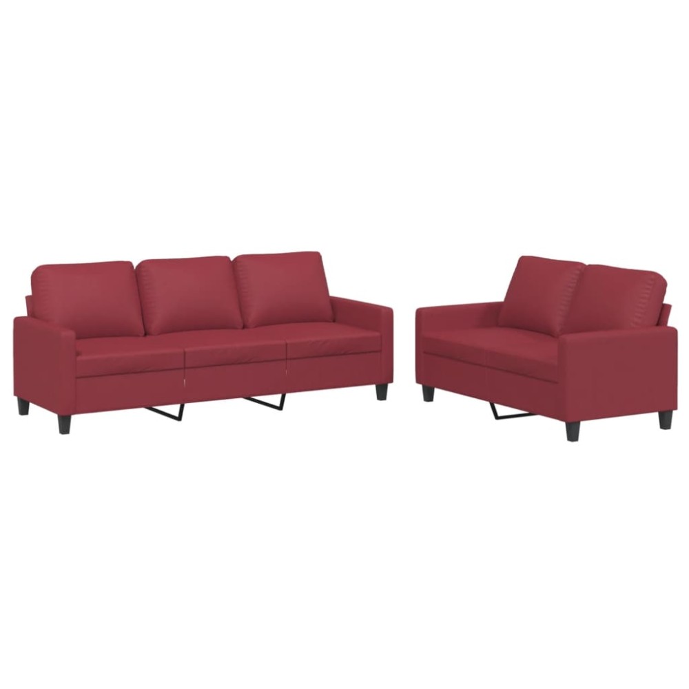 vidaXL Set de canapele cu perne, 2 piese, roșu vin, piele ecologică