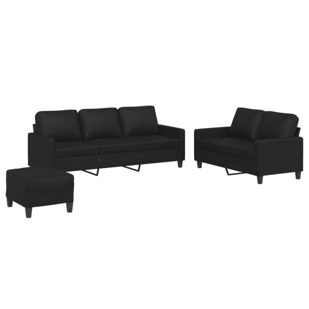 vidaXL Set de canapele cu perne, 3 piese, negru, piele ecologică