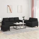 vidaXL Set de canapele cu perne, 3 piese, negru, piele ecologică vidaXL Set de canapele cu perne, 3 piese, negru, piele ecologică