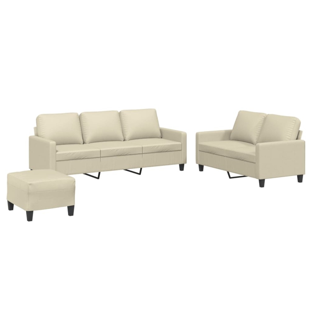 vidaXL Set de canapele cu perne, 3 piese, crem, piele ecologică