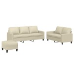 vidaXL Set de canapele cu perne, 3 piese, crem, piele ecologică vidaXL Set de canapele cu perne, 3 piese, crem, piele ecologică