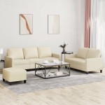 vidaXL Set de canapele cu perne, 3 piese, crem, piele ecologică vidaXL Set de canapele cu perne, 3 piese, crem, piele ecologică