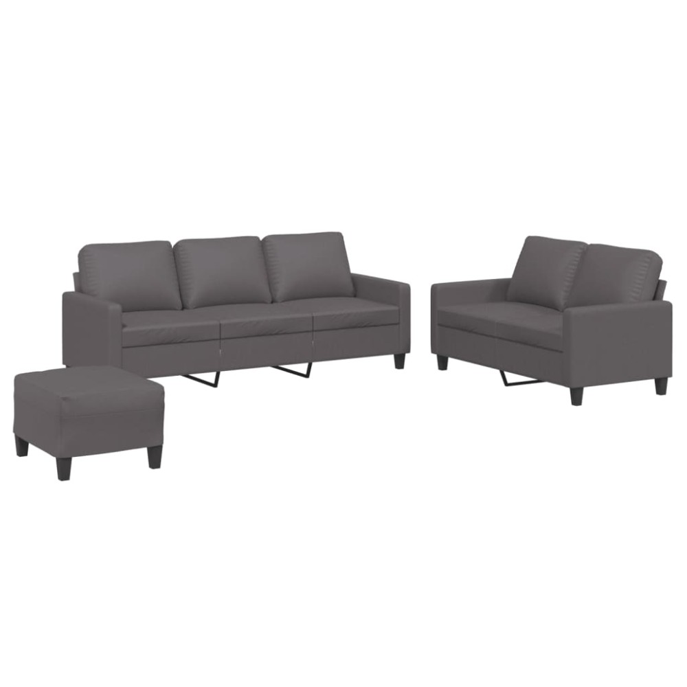 vidaXL Set de canapele cu perne, 3 piese, gri, piele ecologică
