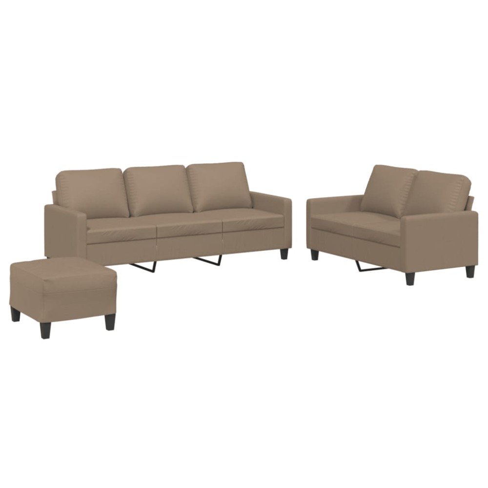 vidaXL Set de canapele cu perne, 3 piese, cappuccino, piele ecologică