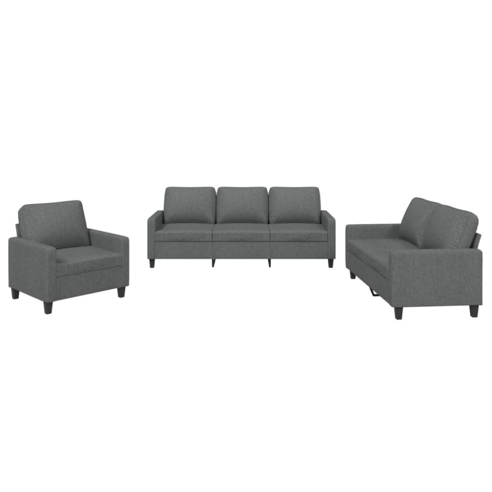 vidaXL Set de canapele cu perne, 3 piese, gri închis, textil